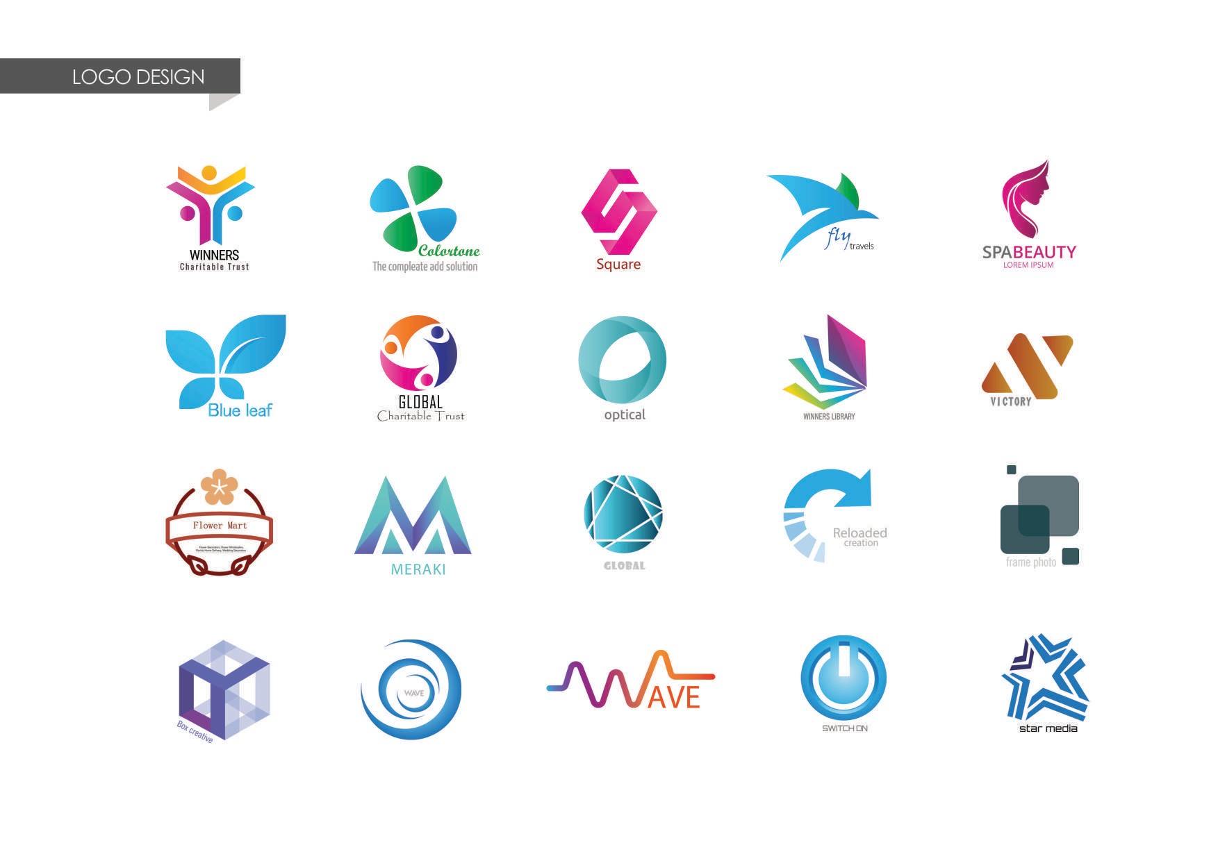 Grid of twenty logo designs